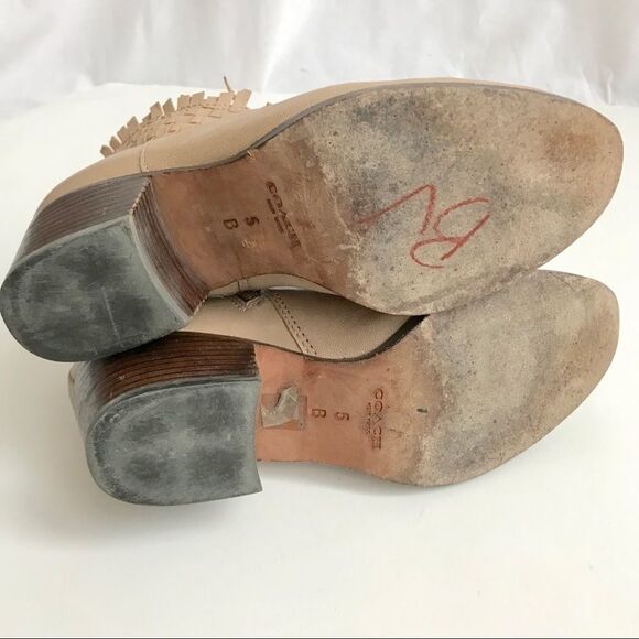 Coach Beige Leather Woven Ankle Boots Size 5 - Picture 8 of 16